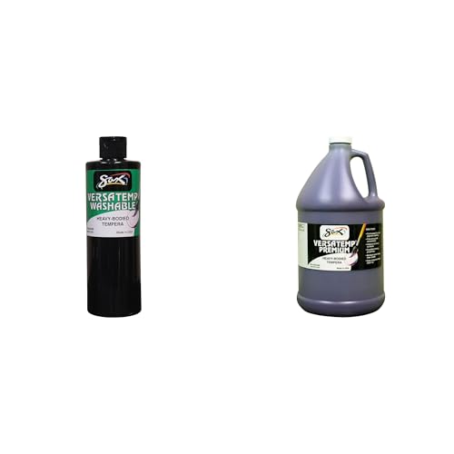 Casafoyer Washable Versatemp Heavy Bodied Tempera Paint Black Pint & Violet Gallon Combo Kit for Creative Art Projects