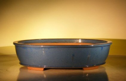 Blue Ceramic Bonsai Pot - Oval<br><i>20.25 x 16.5 x 5.0</i>
