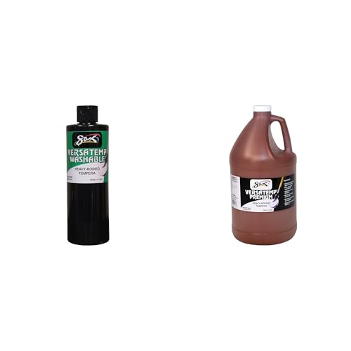 Casafoyer Washable Versatemp Heavy Bodied Tempera Paint Black 1 Pint & Casafoyer Versatemp Premium Heavy-Bodied Tempera Paint Brown 1 Gallon Combo Kit for Creative Arts and Crafts