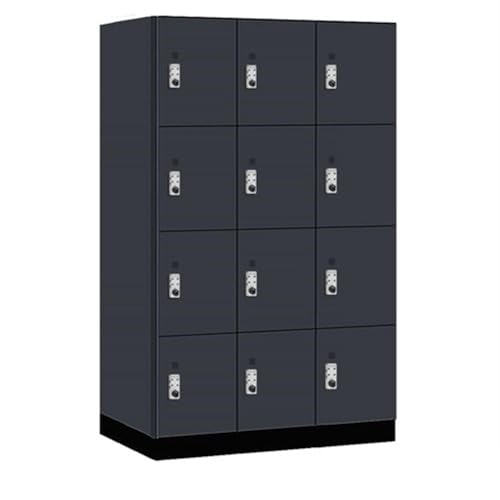 Salsbury 15 Wide Premier Wood Locker-Four Tier-3 Wide-6 Feet High-24” Deep-Carbon Mesh-Silver Resettable Combination Locks