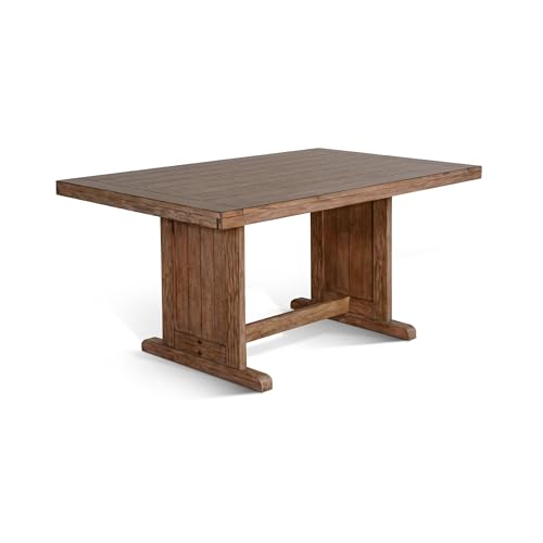 Yael Dining Table, 60 Inch Rectangular Plank Top, Light Brown Mahogany