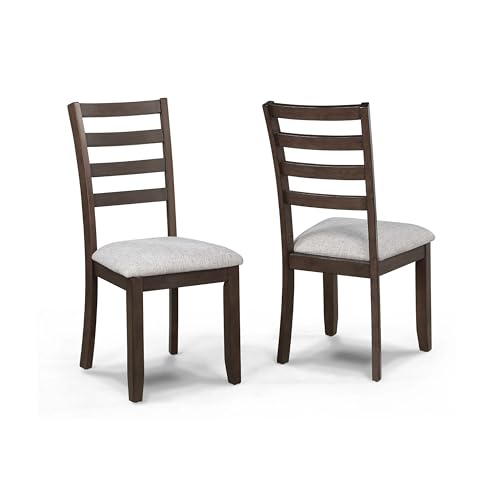 Wogy Side Dining Chair Set of 2, Brown Wood Ladder Backrest, Off White Seats