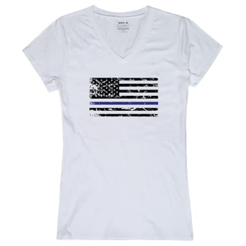 Graphic V-Neck,Thin Blue Line, White, S
