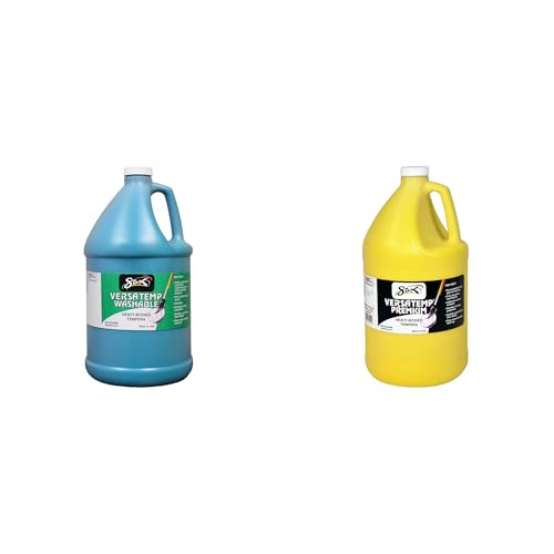Casafoyer Washable Versatemp Heavy Bodied Tempera Paint Turquoise & Yellow 1 Gallon Combo Kit for Art Projects