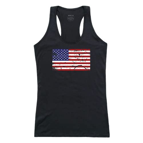 WomenGraphicTank, US Flag 2, Black, S