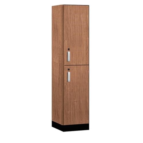 Salsbury 18 Wide Premier Wood Locker-Double Tier-1 Wide-6 Feet High-18” Deep-Red Oak-Silver Electronic Locks