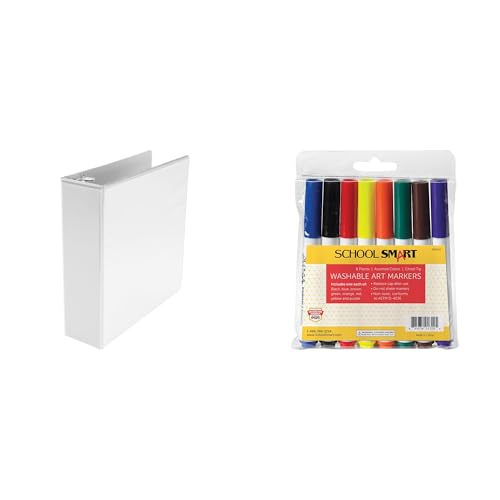 Casafoyer Polypropylene 3 Inch D-Ring View Binder &  Quick Dry Washable Marker Combo Kit for School and Office Organization