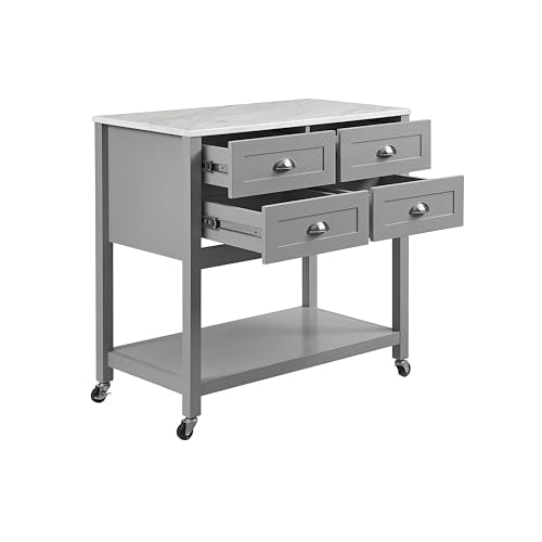 Casafoyer Furniture Connell Rolling Kitchen Island Cart, Microwave Stand, Coffee Bar with Storage Drawers, Gray