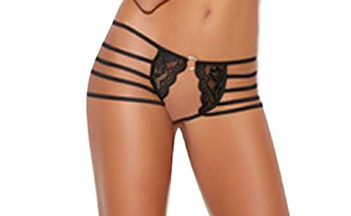Lace Crotchless Panty W/ Strap Black L/Xl