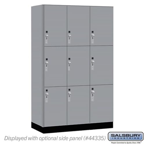 Salsbury 15 Wide Premier Wood Locker-Triple Tier-3 Wide-6 Feet High-21” Deep-Winter Fog-Silver Hasps