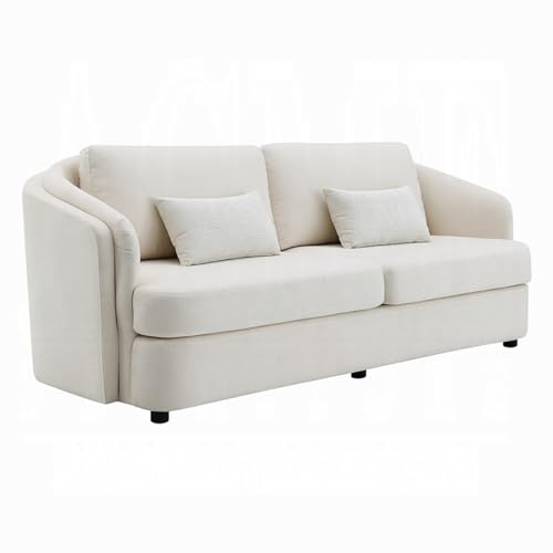Riku Sofa, 2 Lumbar Pillows, 84 Inch, Beige Linen, Modern Shape