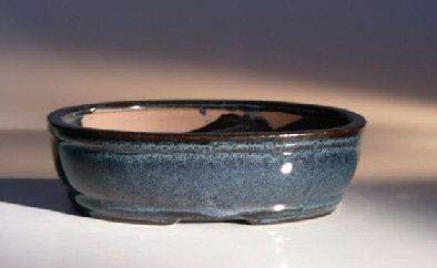 Blue Ceramic Bonsai Pot - Oval<br>Land/Water Divider<br><i>7.75  x  6.0  x  2.5</i>