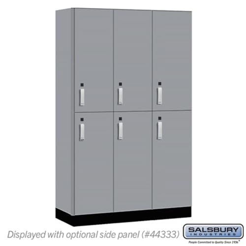 Salsbury 15 Wide Premier Wood Locker-Double Tier-3 Wide-6 Feet High-18” Deep-Winter Fog-Silver Electronic Locks