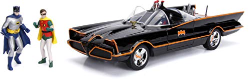 Jada 98625 Dc Comics Classic Tv Series Batmobile Die-Cast Car, 1:18 Scale Vehicle & 3 Batman & Robin Collectible Figurine 100%