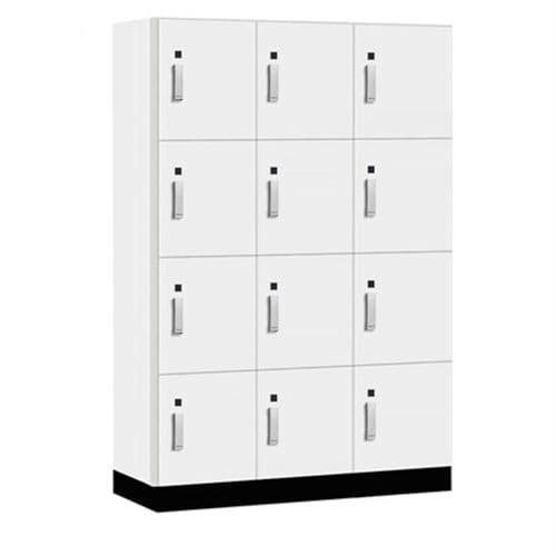 Salsbury 18 Wide Premier Wood Locker-Four Tier-3 Wide-6 Feet High-18” Deep-Arctic White-Silver Electronic Locks