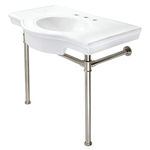 Kingston Brass Vpb1378St Templeton 37 Ceramic Console Table With Stainless Steel Legs Whitebrushed Nickel