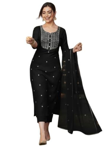 Gosriki WomenS Rayon Viscose Straight Embroidery Kurta With Pant And Dupatta (Kasturi Black-Vks09-Gs_5Xl_Black_Xxxxx-Large)