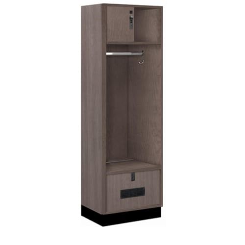 Salsbury 24 Wide Premier Wood Open Access Locker - 6 Feet High - 18 Inches Deep - Skyline Walnut - Black Hasps