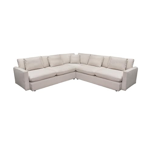 Arcy 3pc Sectional Sofa w Square Corner Chair, 5 Pillows, Cream White