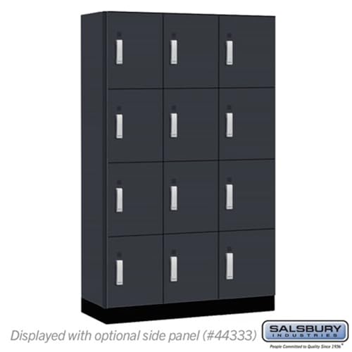 Salsbury 15 Wide Premier Wood Locker-Four Tier-3 Wide-6 Feet High-18” Deep-Carbon Mesh-Silver Electronic Locks