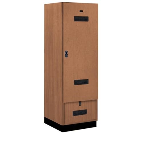 Salsbury 24 Wide Premier Wood Gear Locker - 6 Feet High - 24 Inches Deep - Red Oak - Black Resettable Locks