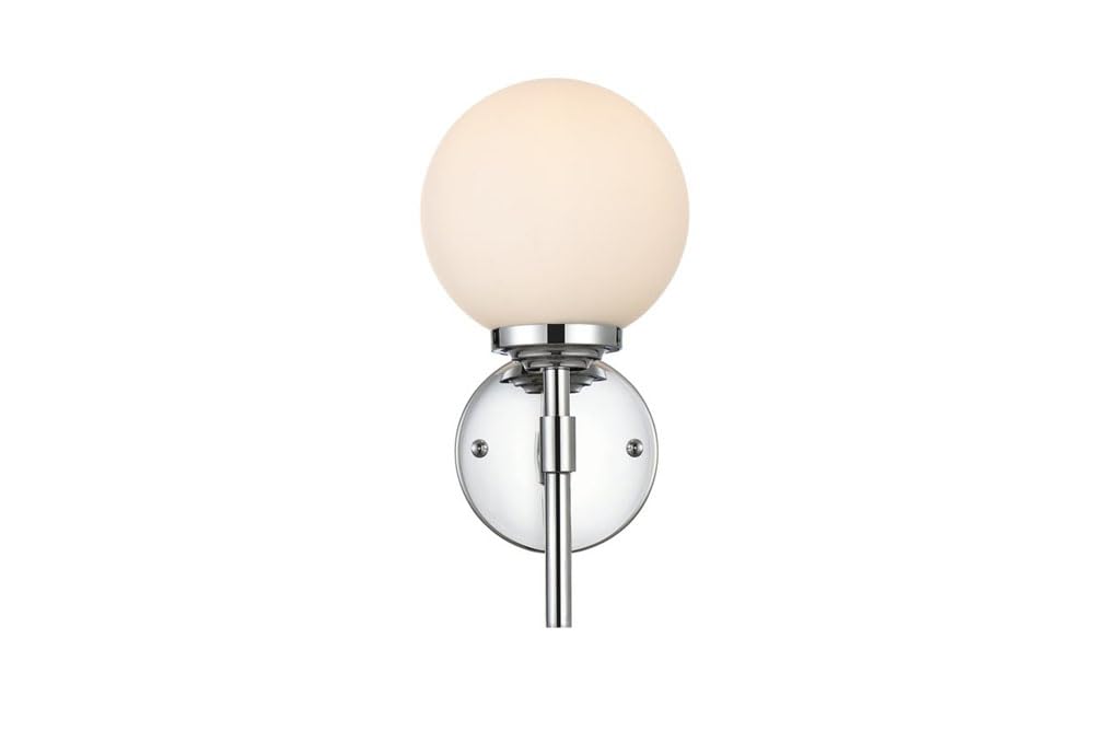 Living District Ansley 1-Light Iron & Glass Bath Sconce In Chrome/Frosted White