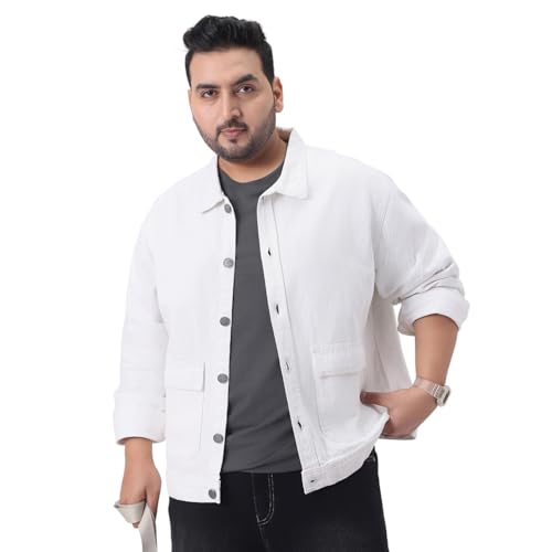 Urbano Plus MenS White Relaxed Fit Full Sleeve Utility Denim Jacket (Plusjaktp-Denimutfl-White-4Xl)