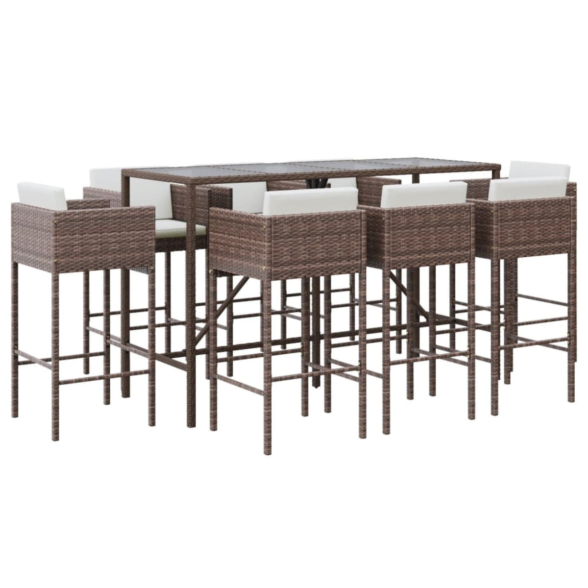 Vidaxl 9 Piece Patio Bar Set With Cushions Brown Poly Rattan
