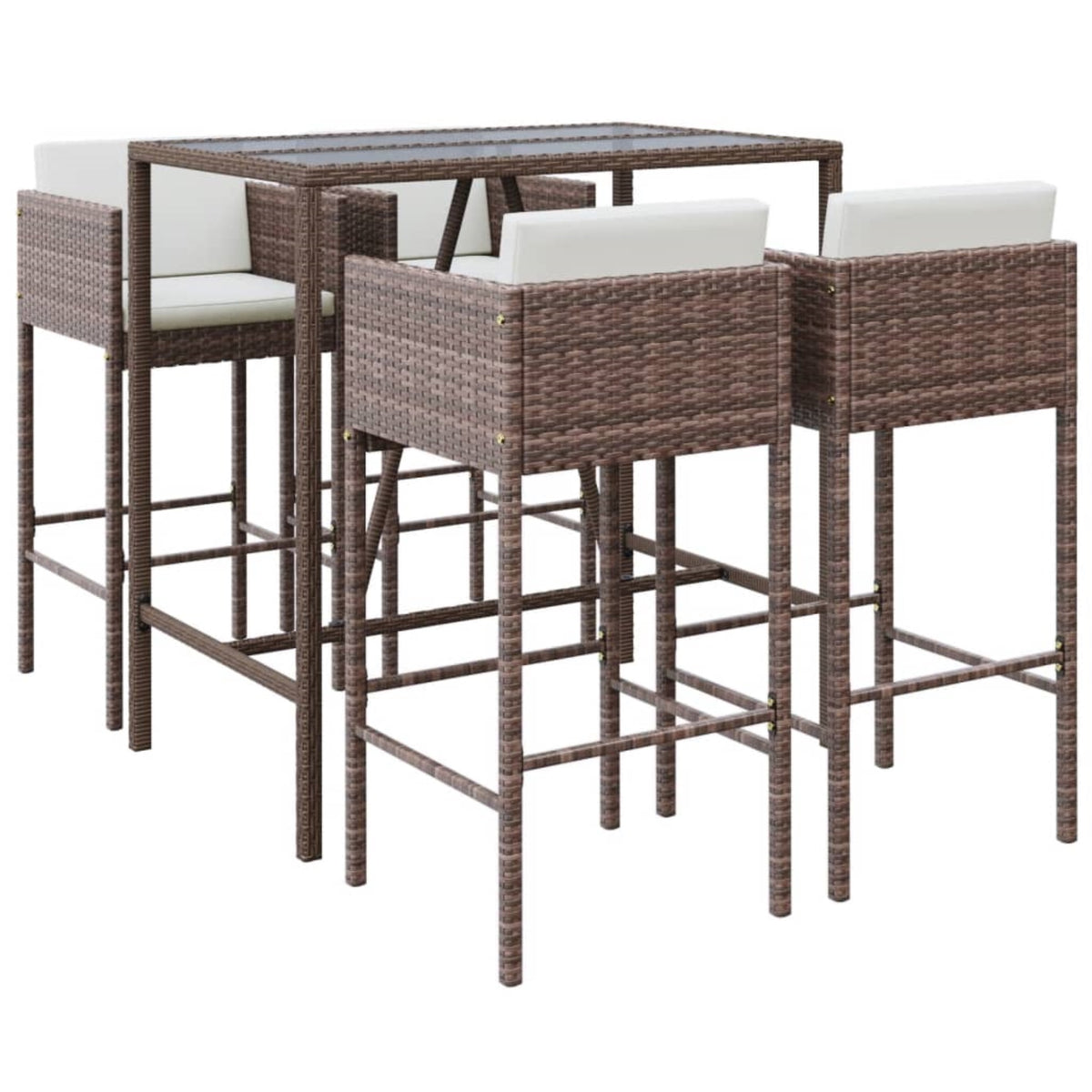Vidaxl 5 Piece Patio Bar Set With Cushions Brown Poly Rattan