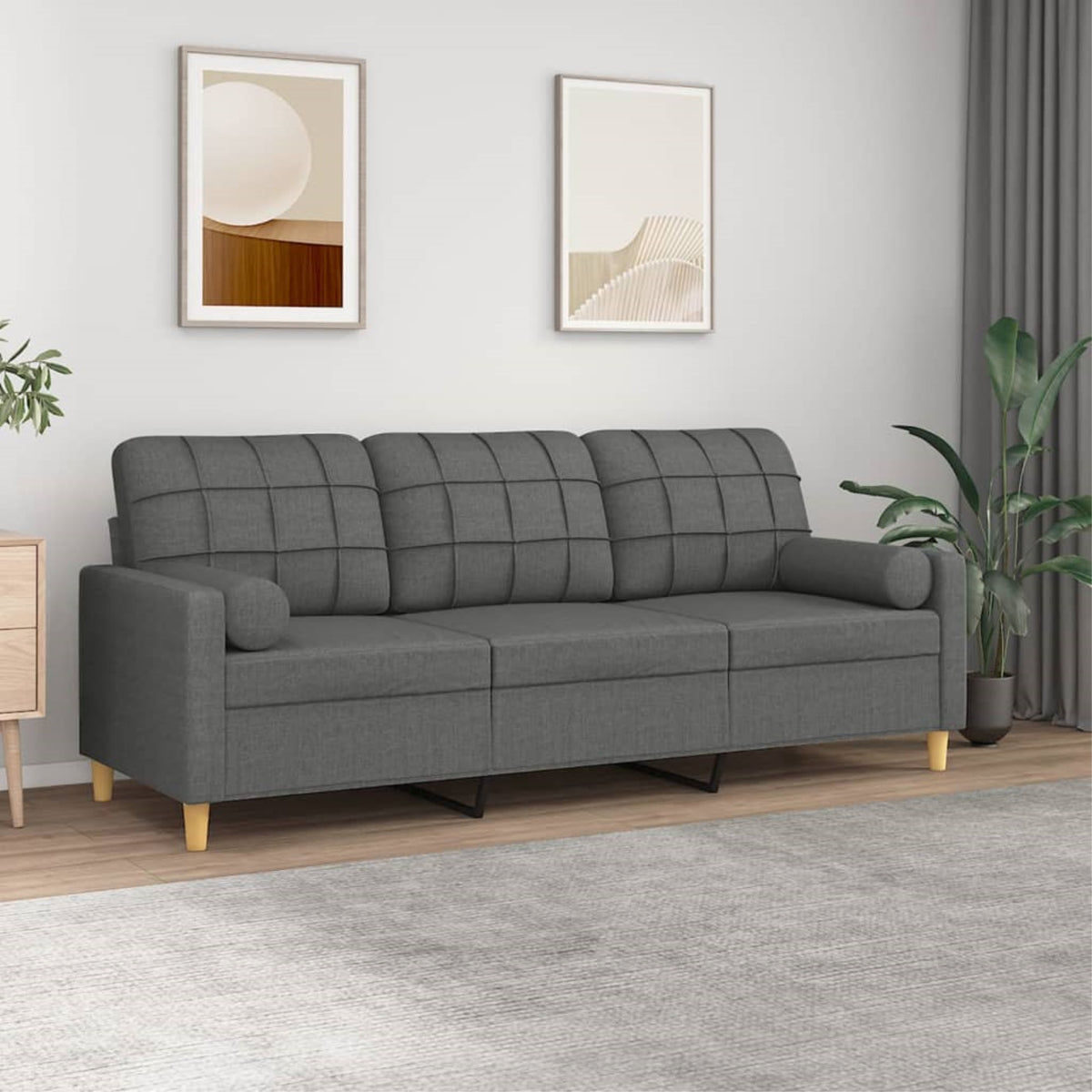 Vidaxl 3-Seater Sofa With Throw Pillows Dark Gray 70.9' Fabric