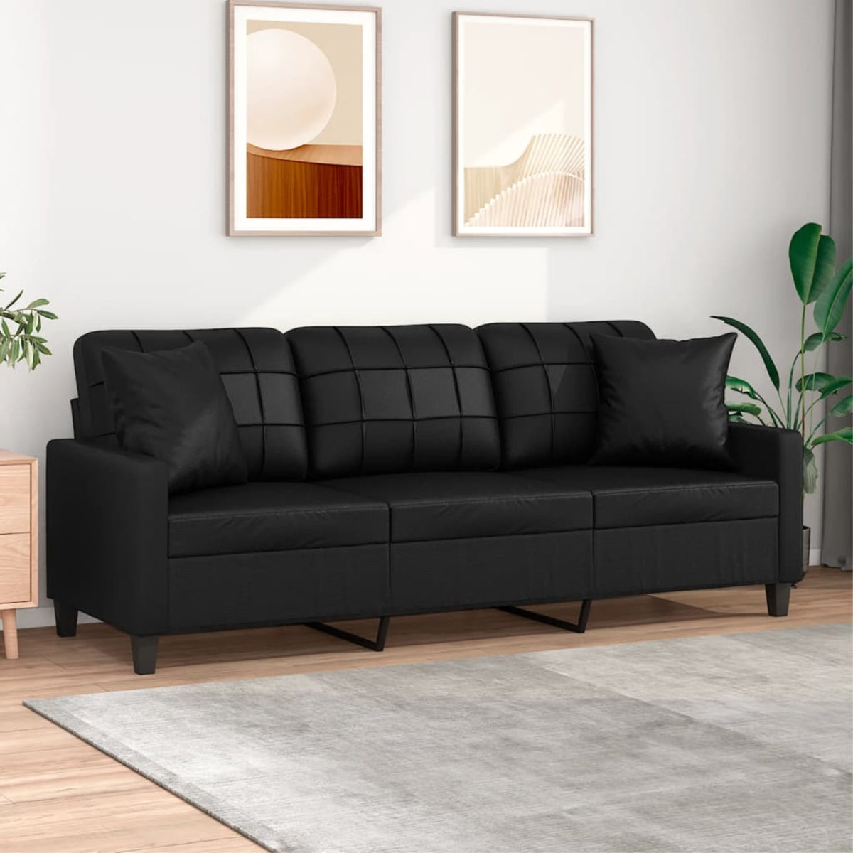 Vidaxl 3-Seater Sofa With Throw Pillows Black 70.9' Faux Leather