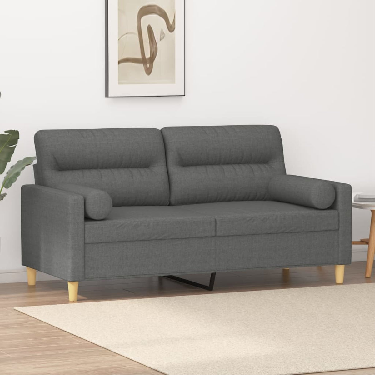 Vidaxl 2-Seater Sofa With Throw Pillows Dark Gray 55.1' Fabric