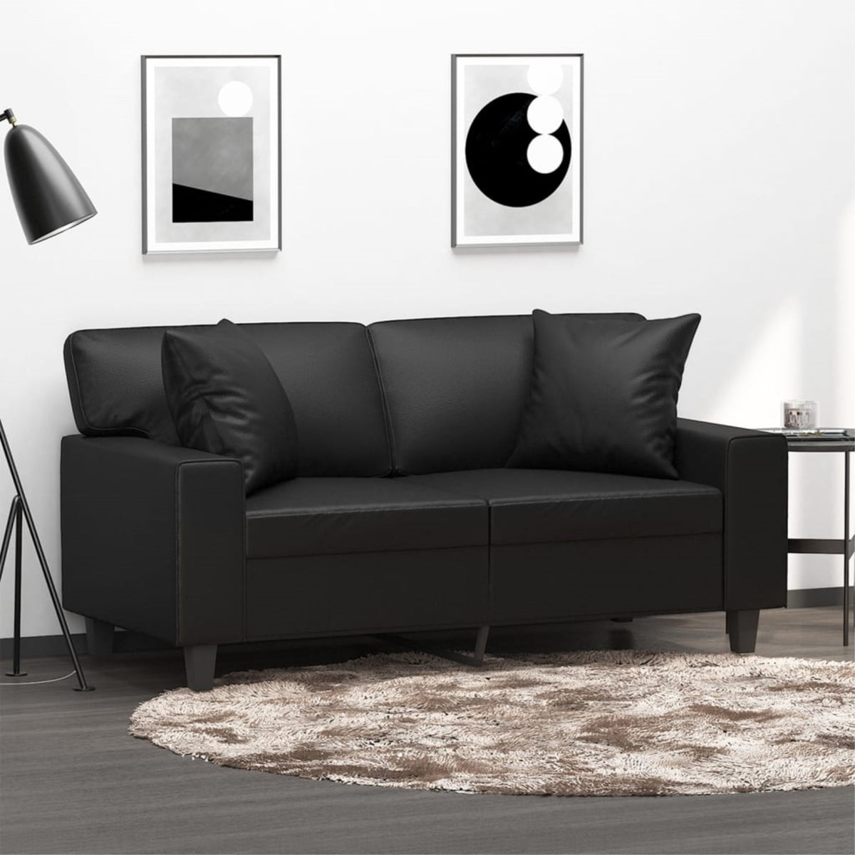 Vidaxl 2-Seater Sofa With Throw Pillows Black 47.2' Faux Leather
