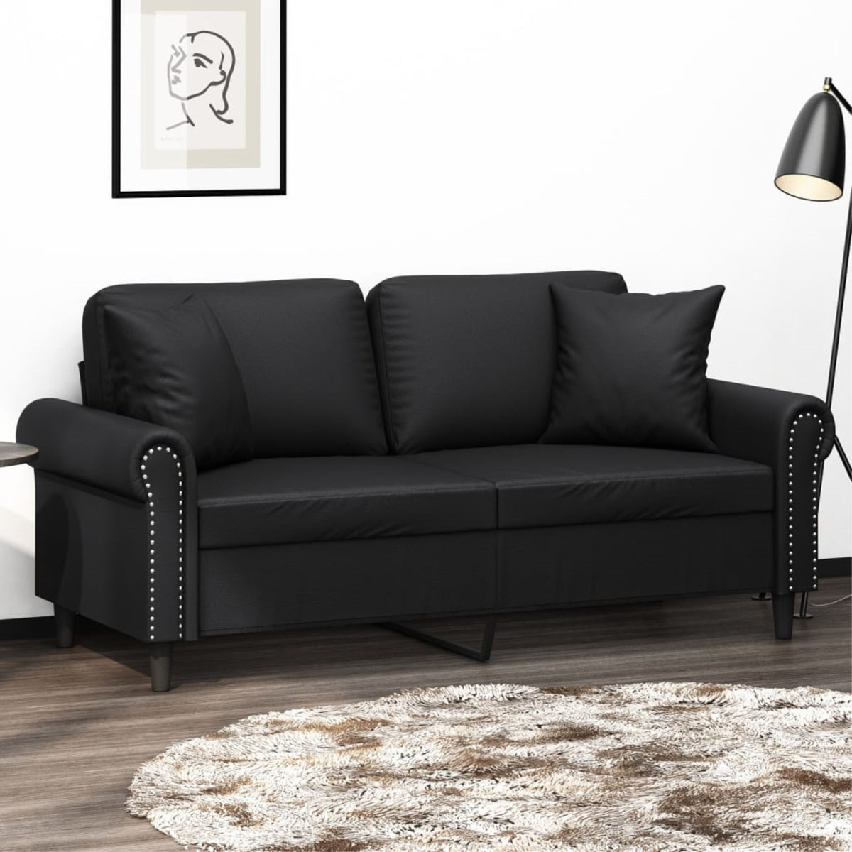 Vidaxl 2-Seater Sofa With Throw Pillows Black 55.1' Faux Leather