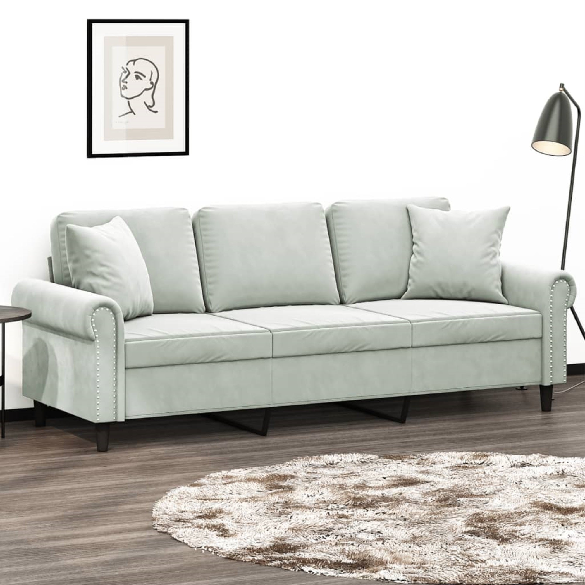 vidaXL 3-Seater Sofa with Throw Pillows Light Gray 70.9 Velvet"