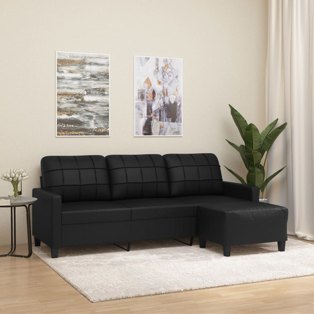 Vidaxl 3-Seater Sofa With Footstool Black 70.9' Faux Leather