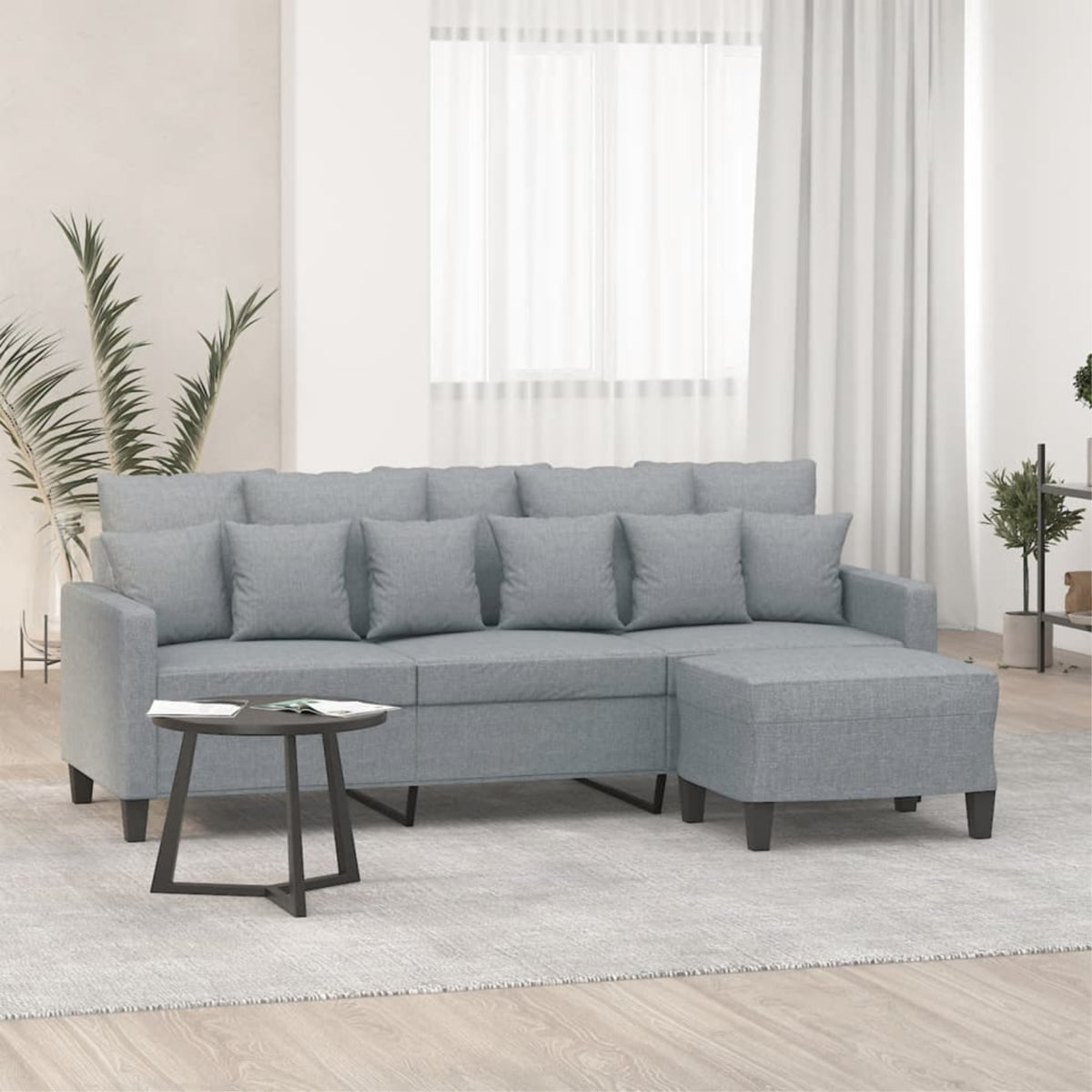 Vidaxl 3-Seater Sofa With Footstool Light Gray 70.9' Fabric