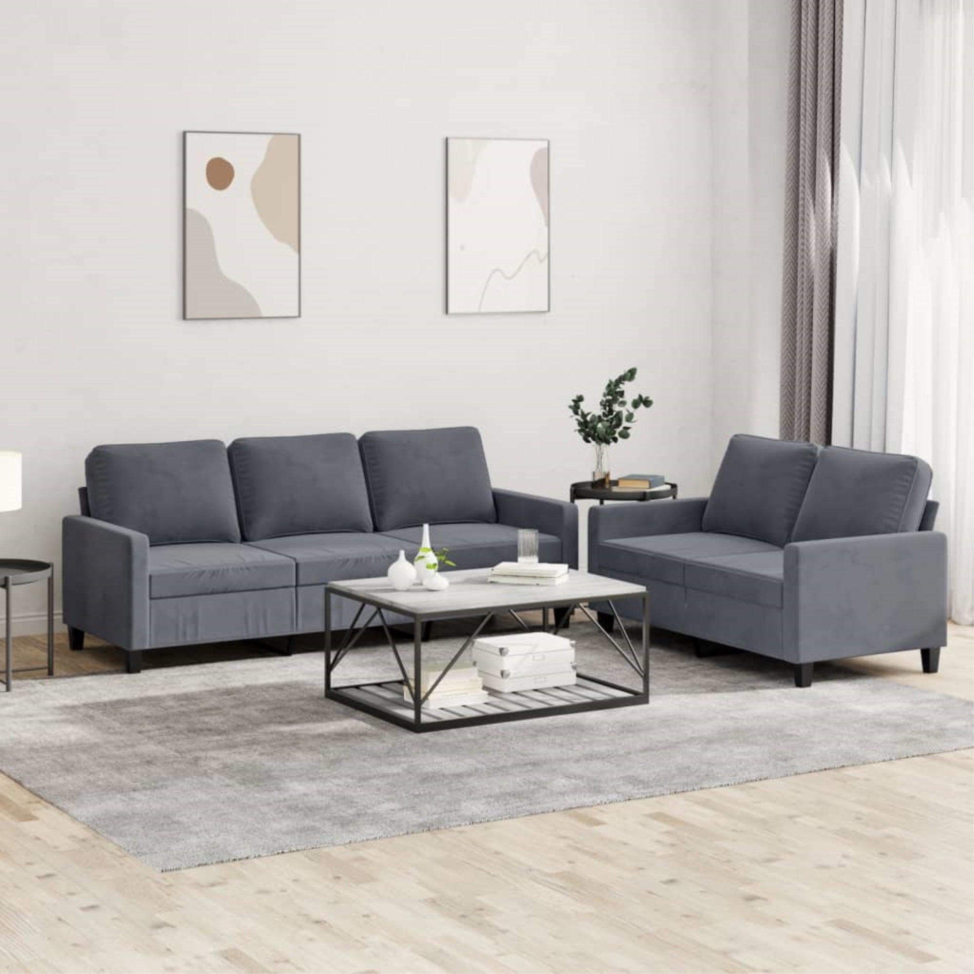 Vidaxl 2 Piece Sofa Set With Cushions Dark Gray Velvet
