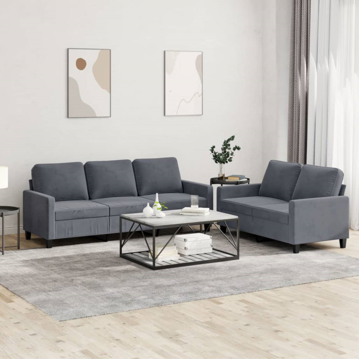 Vidaxl 2 Piece Sofa Set With Cushions Dark Gray Velvet