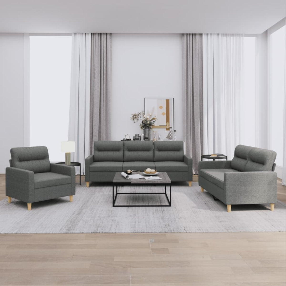 Vidaxl 3 Piece Sofa Set With Cushions Dark Gray Fabric