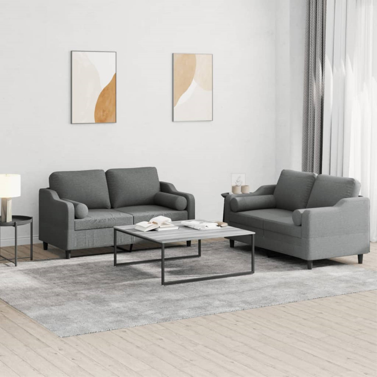 Vidaxl 2 Piece Sofa Set With Pillows Dark Gray Fabric