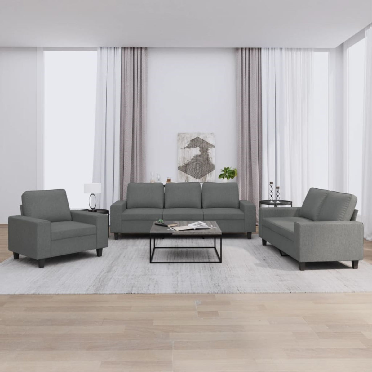 Vidaxl 3 Piece Sofa Set Dark Gray Fabric