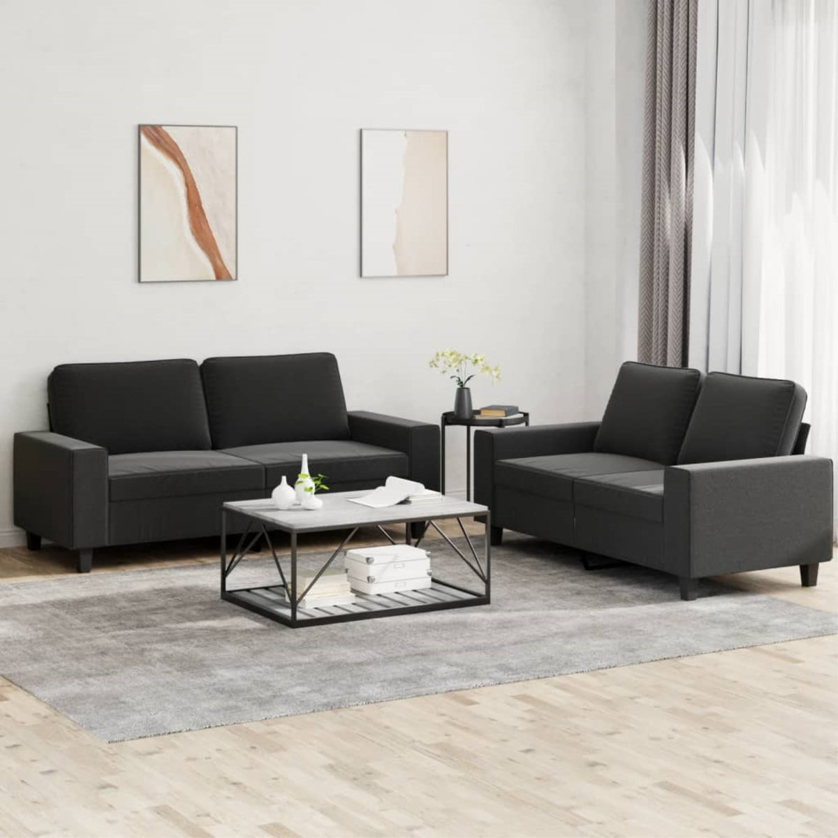 Vidaxl 2 Piece Sofa Set Black Fabric