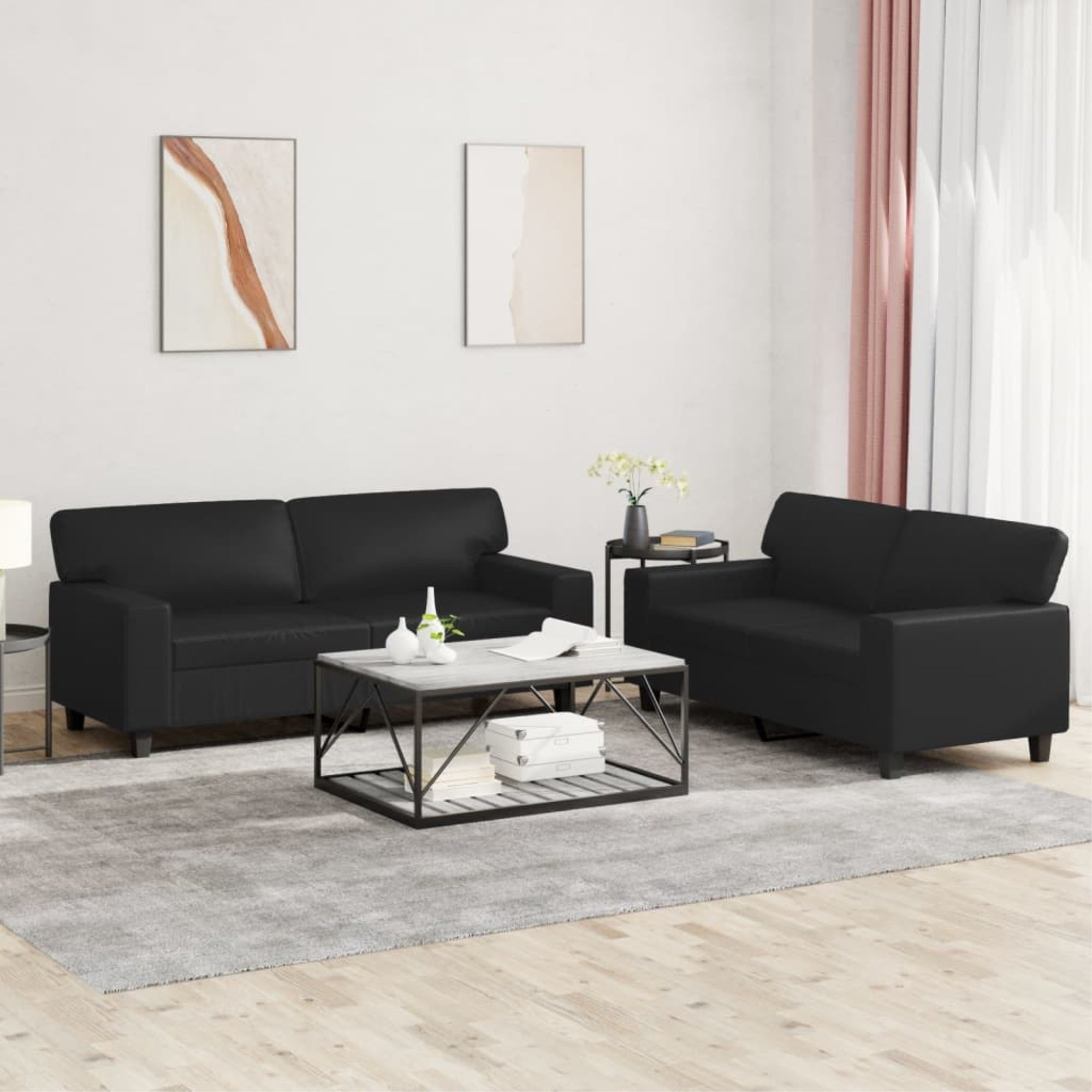Vidaxl 2 Piece Sofa Set Black Faux Leather