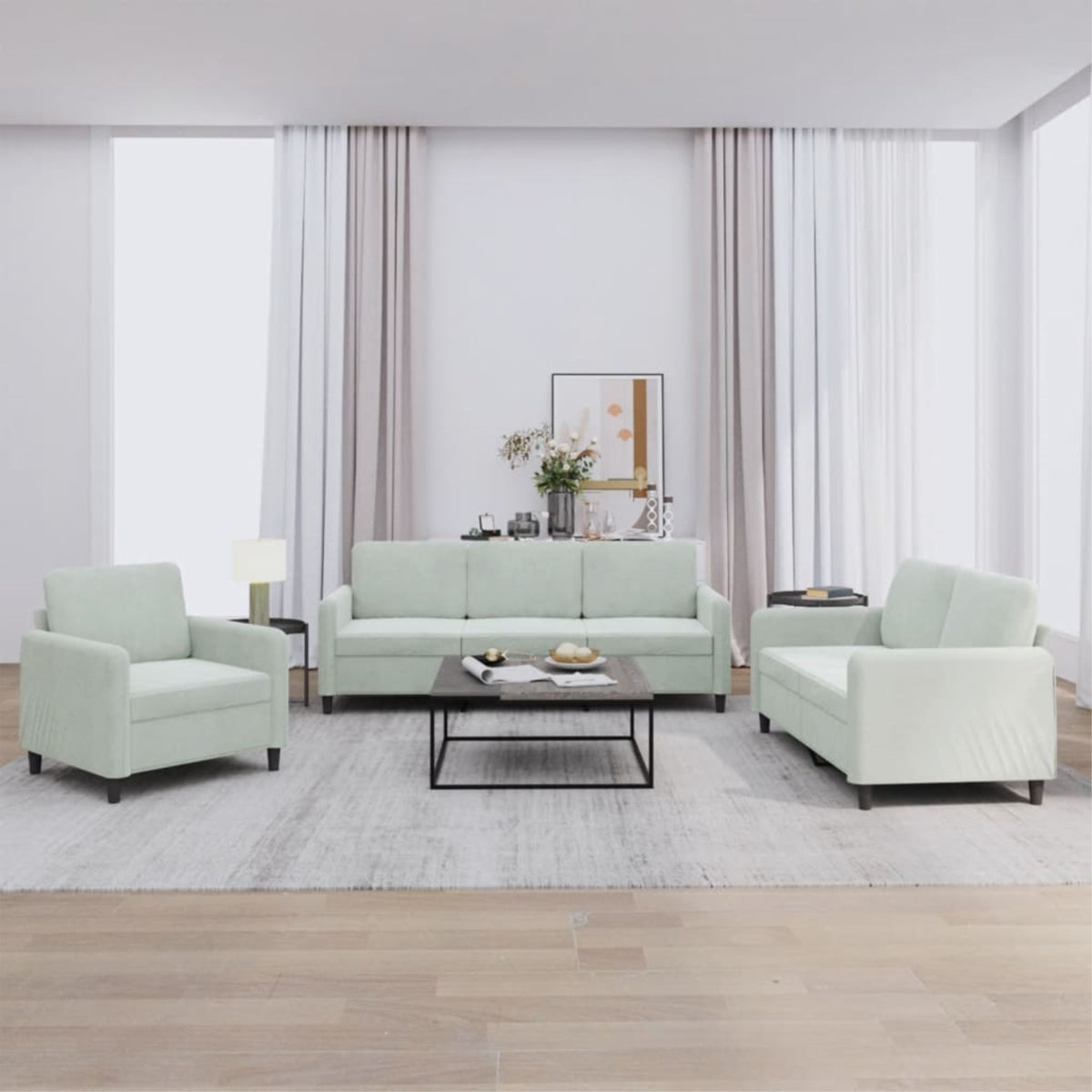Vidaxl 3 Piece Sofa Set Light Gray Velvet