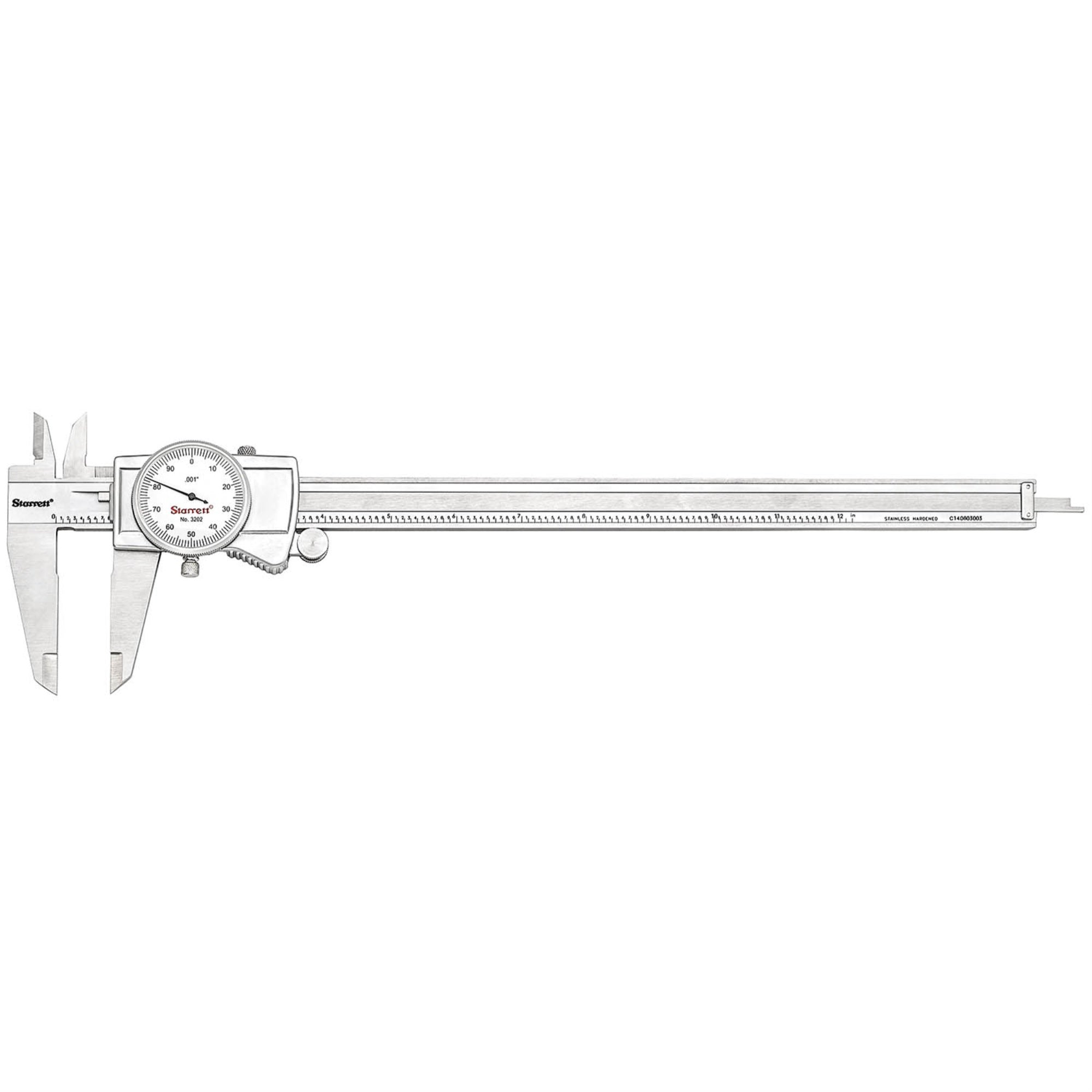 3202-12 Dial Caliper, Hardened Stainless Steel, 0-12' Range, .001' Graduations