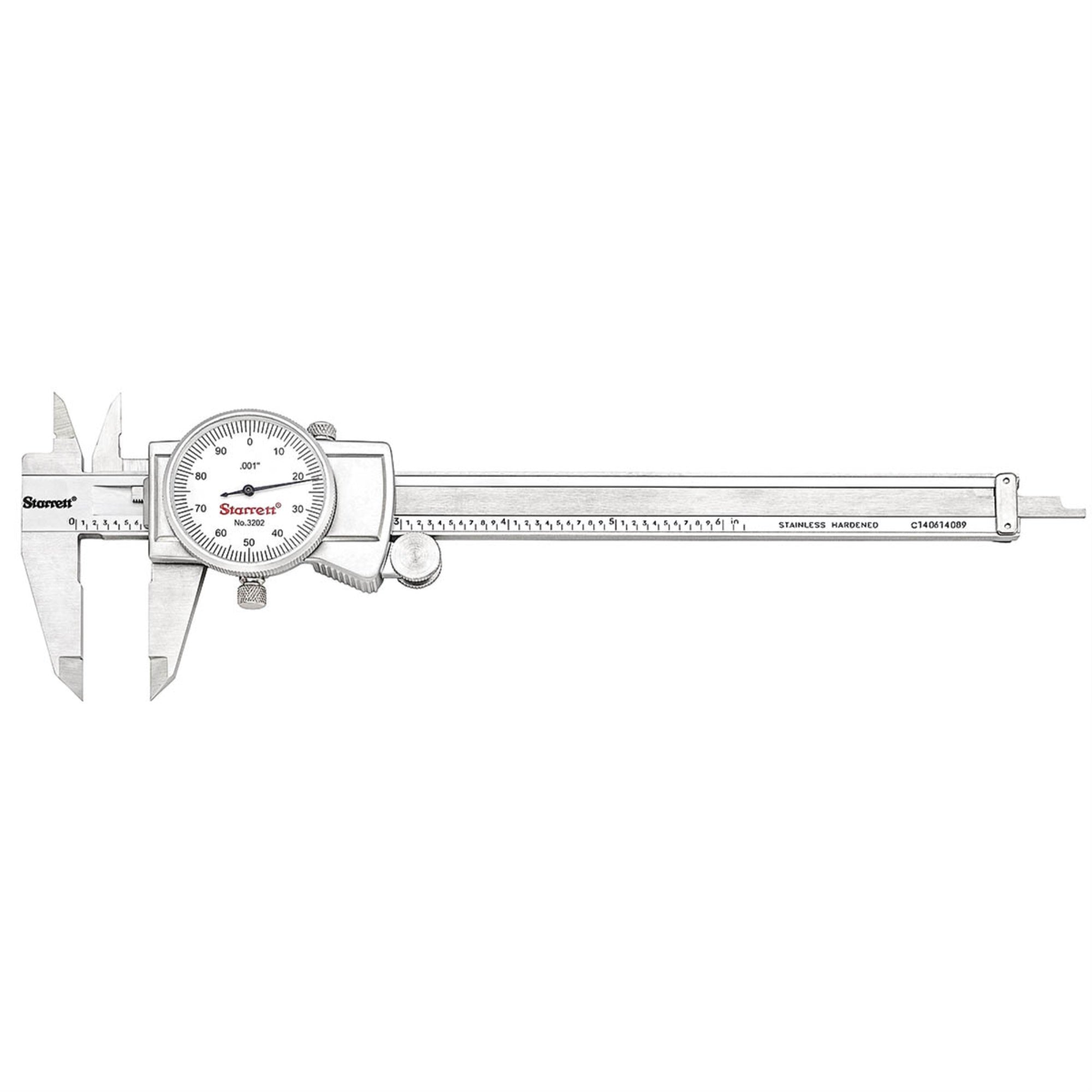 3202-6 Dial Caliper, Hardened Stainless Steel, 0-6 Range, .001 Graduations