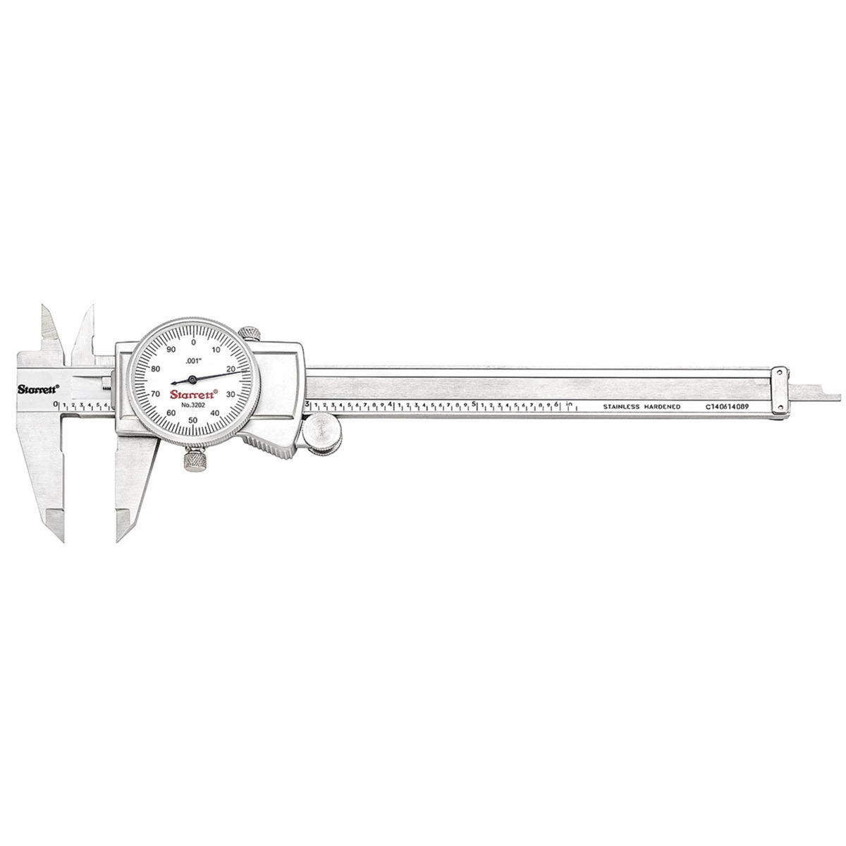 3202-6 Dial Caliper, Hardened Stainless Steel, 0-6 Range, .001 Graduations