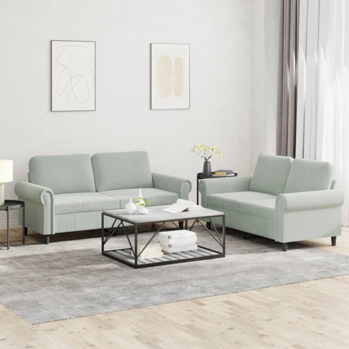 Vidaxl 2 Piece Sofa Set With Cushions Light Gray Velvet