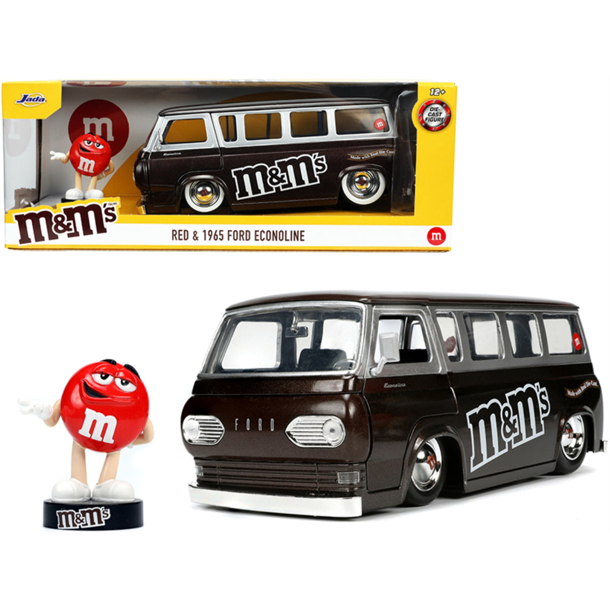 1965 Ford Econoline Bus Brown Metallic And Silver With Red M&M'S Diecast Figurine 'Hollywood Rides' Series 1/24 Diecast Model Car By Jada
